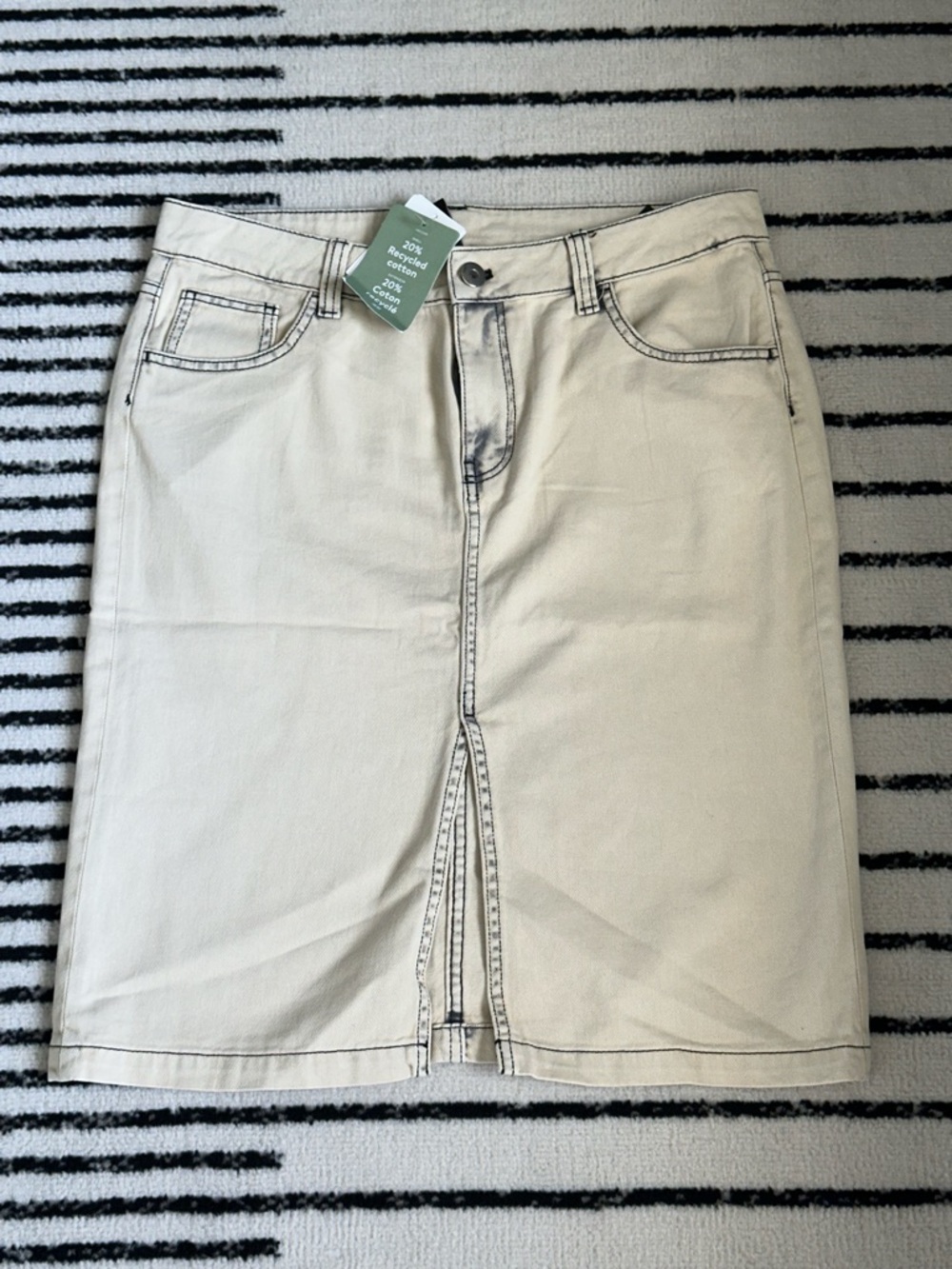 H&M Cream Midi Pencil Skirt with Front Vent